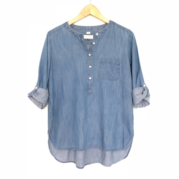 LOFT Chambray 'The Softened' 1/2 Button Front Top - Picture 1 of 8
